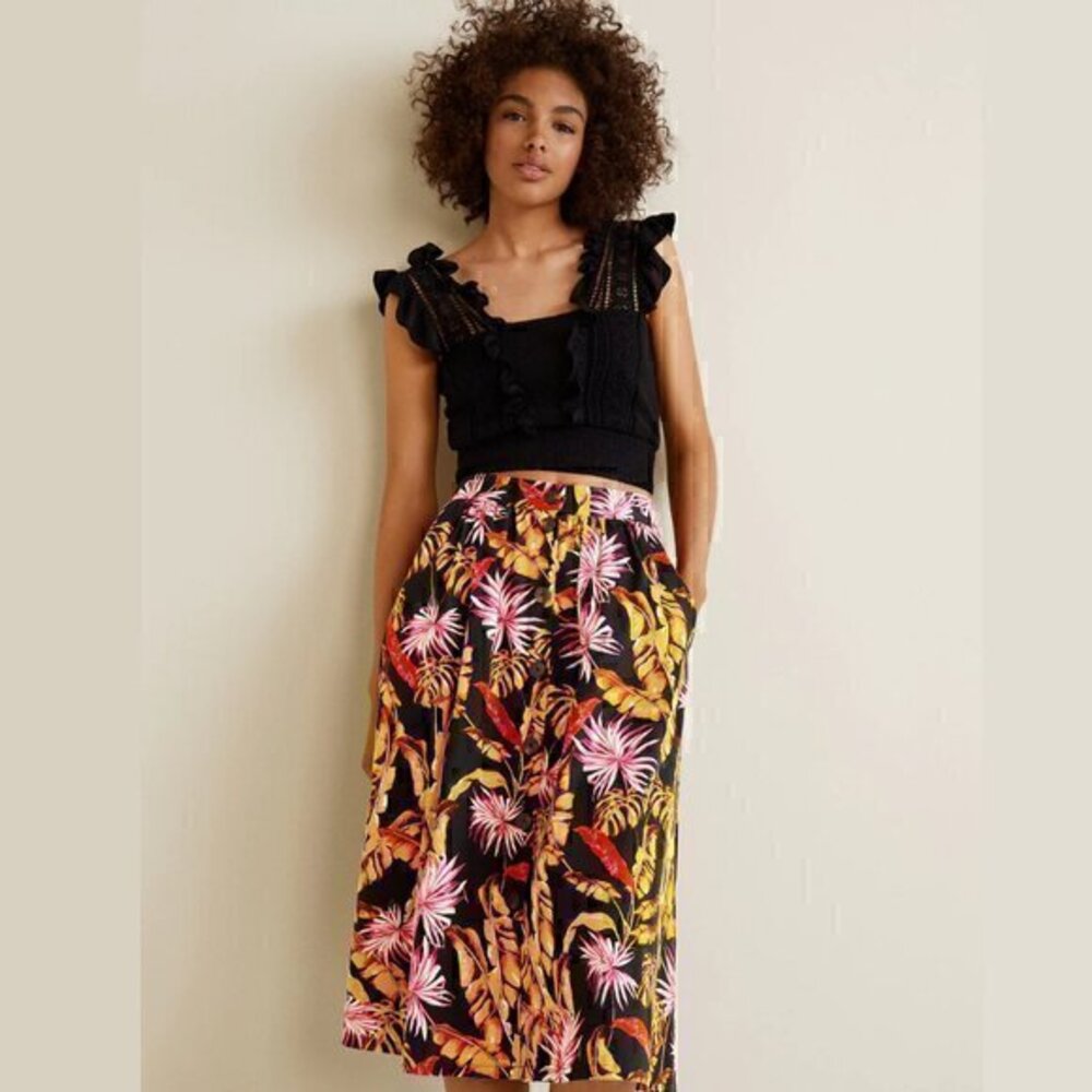 Mango Black and Multicolor A-Line Skirt